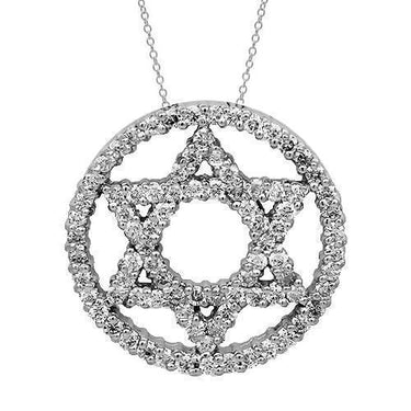 White 14K Solid White Gold Womens Diamond Star of David Pendant 1.25 Ctw